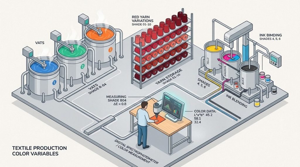 Textile production variables causing dye lot color shift